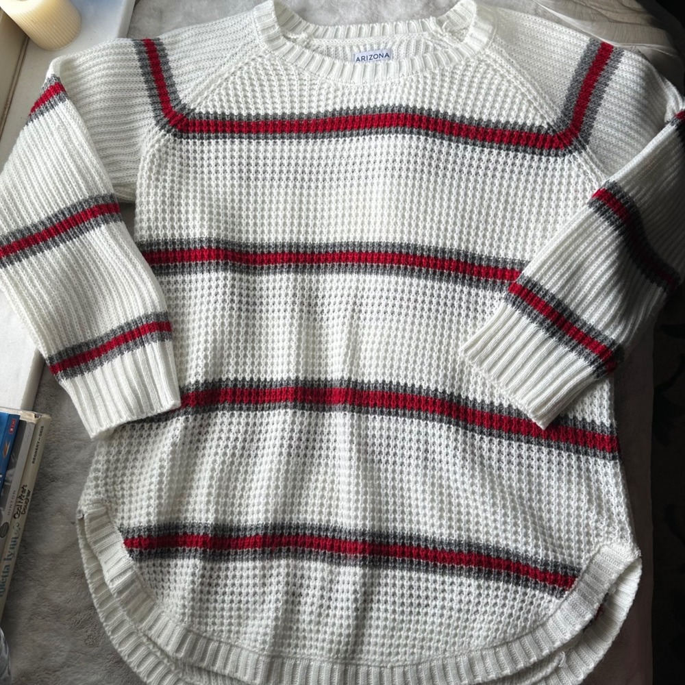 Soft White Striped Waffle Knit Sweater Plus Size XXL